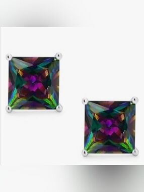 Mystic Topaz Stud Earrings Princess Cut Casual Festival Bling Party Holiday 7mm